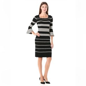 Danny and Nicole Black Cream Geometric Bell Sleeves Dress